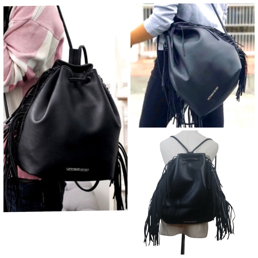 🚨Sale🚨! New Victoria’s Secret Black Bag Backpack with Fringe